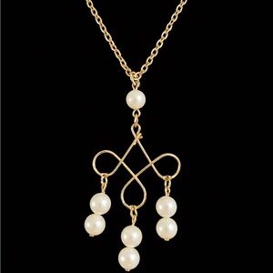 Vintage AVON Faux Pearl Moon Spun Pendant Necklace With Gold Tone Chain